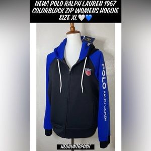 🎉HP🎉New! Polo Ralph Lauren 1967 Colorblock Full Zip Womens Hoodie Size XL💙